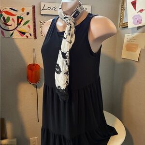 Tahari Black Dress with Monochrome Scarf Accent